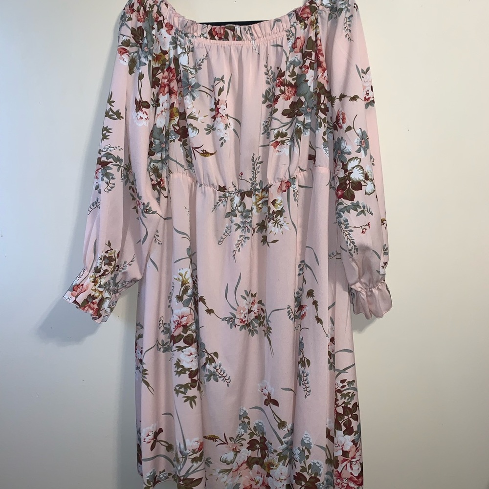 Pink floral off the shoulder dress
